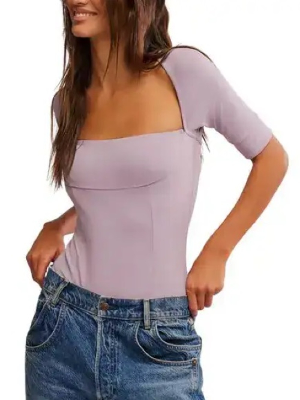 Free People NWT XS FP intimately Square Neck cutout Lavender purple Bodysuit